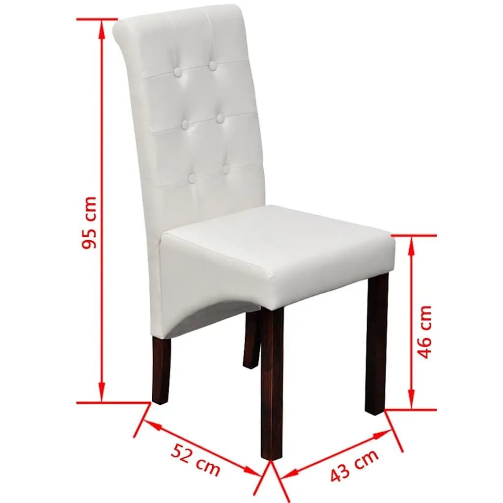 Ergonomic Dining Chairs Set of 6 White Synthetic Leather Kitchen Seating with Solid Wood Legs