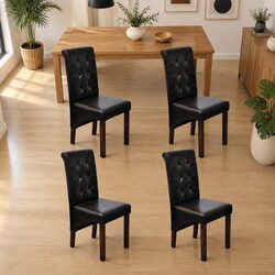 Dining Chairs 4 pcs Brown Faux Leather Padded Seats Ergonomic Kitchen Furniture