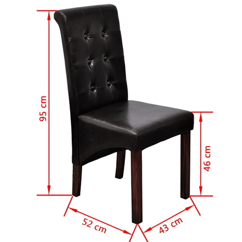 Dining Chairs Set 6 pcs Brown Faux Leather Padded Seats Kitchen Room Furniture