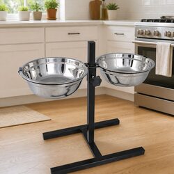Adjustable Double Diner Pet Feeding Stand with 2 Stainless Steel Bowls