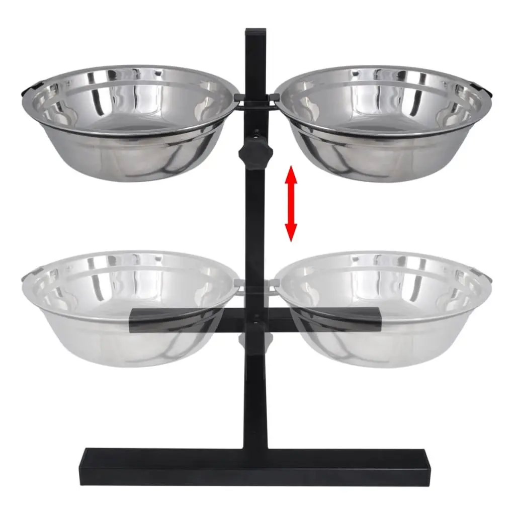 Adjustable Double Diner Pet Feeding Stand Tube Steel Silver with 2 Stainless Steel Bowls