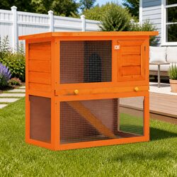 Outdoor Rabbit Hutch Small Animal House Pet Cage Wood 1 Door Brown