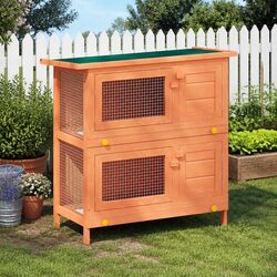 Rabbit Hutch Small Animal House Pet Cage 4 Doors Outdoor Wooden Enclosure