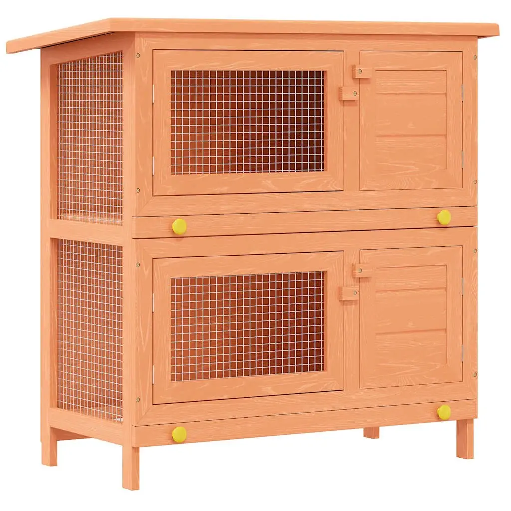 Rabbit Hutch Wooden Two-Tier Small Animal House Outdoor Brown Enclosure