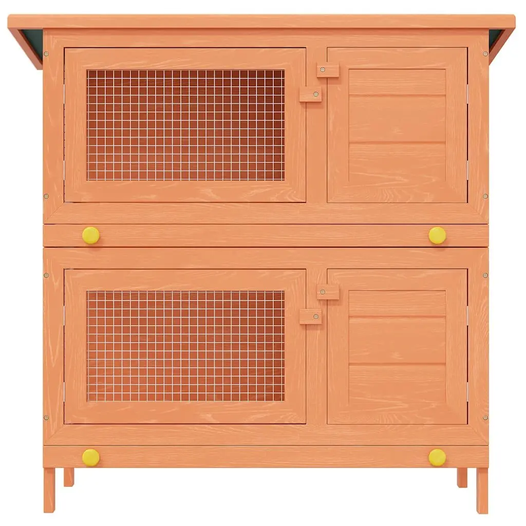 Rabbit Hutch Wooden Two-Tier Small Animal House Outdoor Brown Enclosure