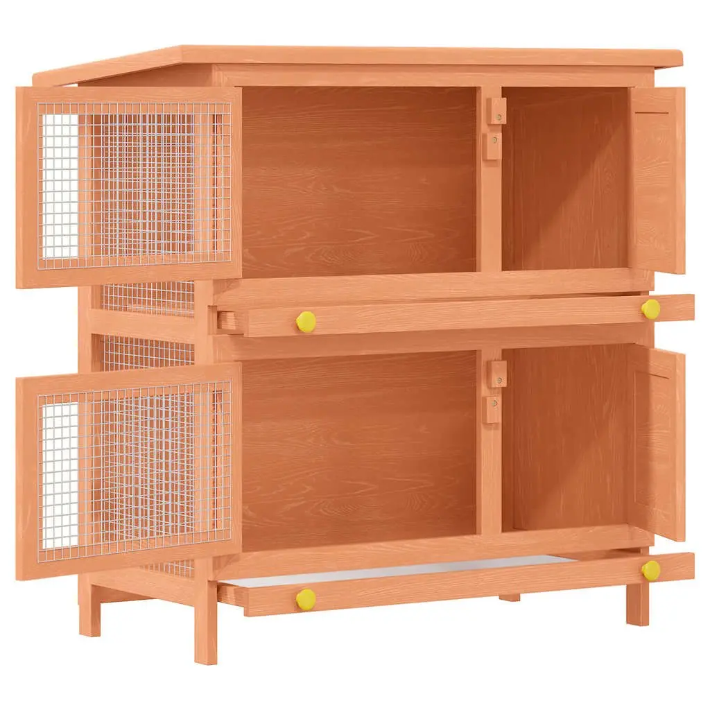 Rabbit Hutch Wooden Two-Tier Small Animal House Outdoor Brown Enclosure