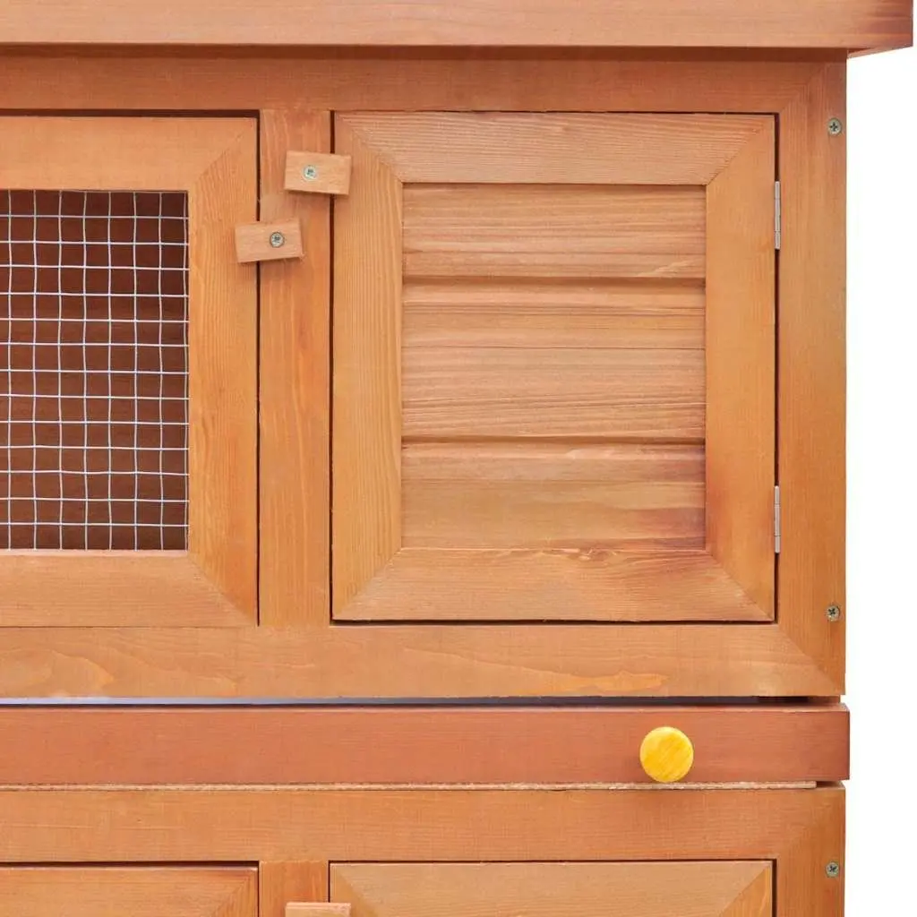 Rabbit Hutch Wooden Two-Tier Small Animal House Outdoor Brown Enclosure