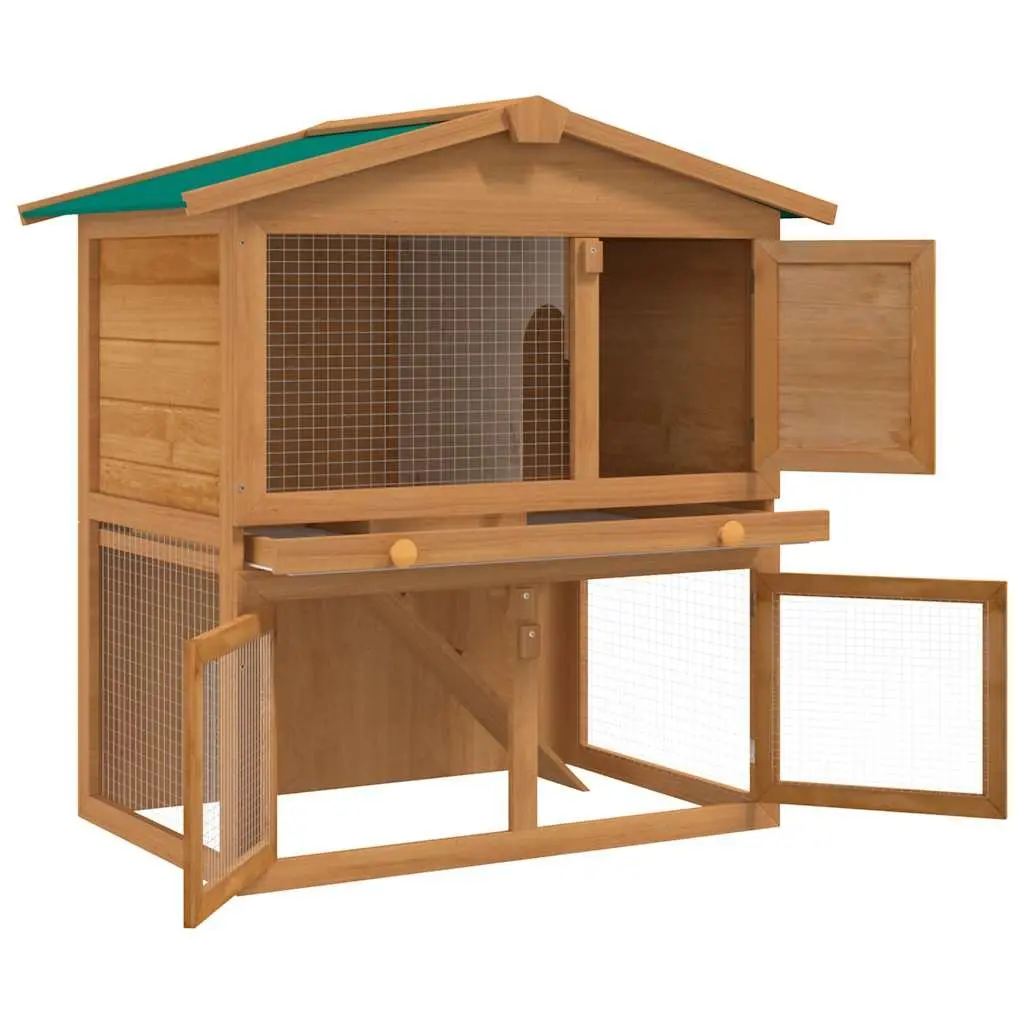 Rabbit Hutch Wooden 2-Tier 3 Doors Brown Outdoor Enclosure