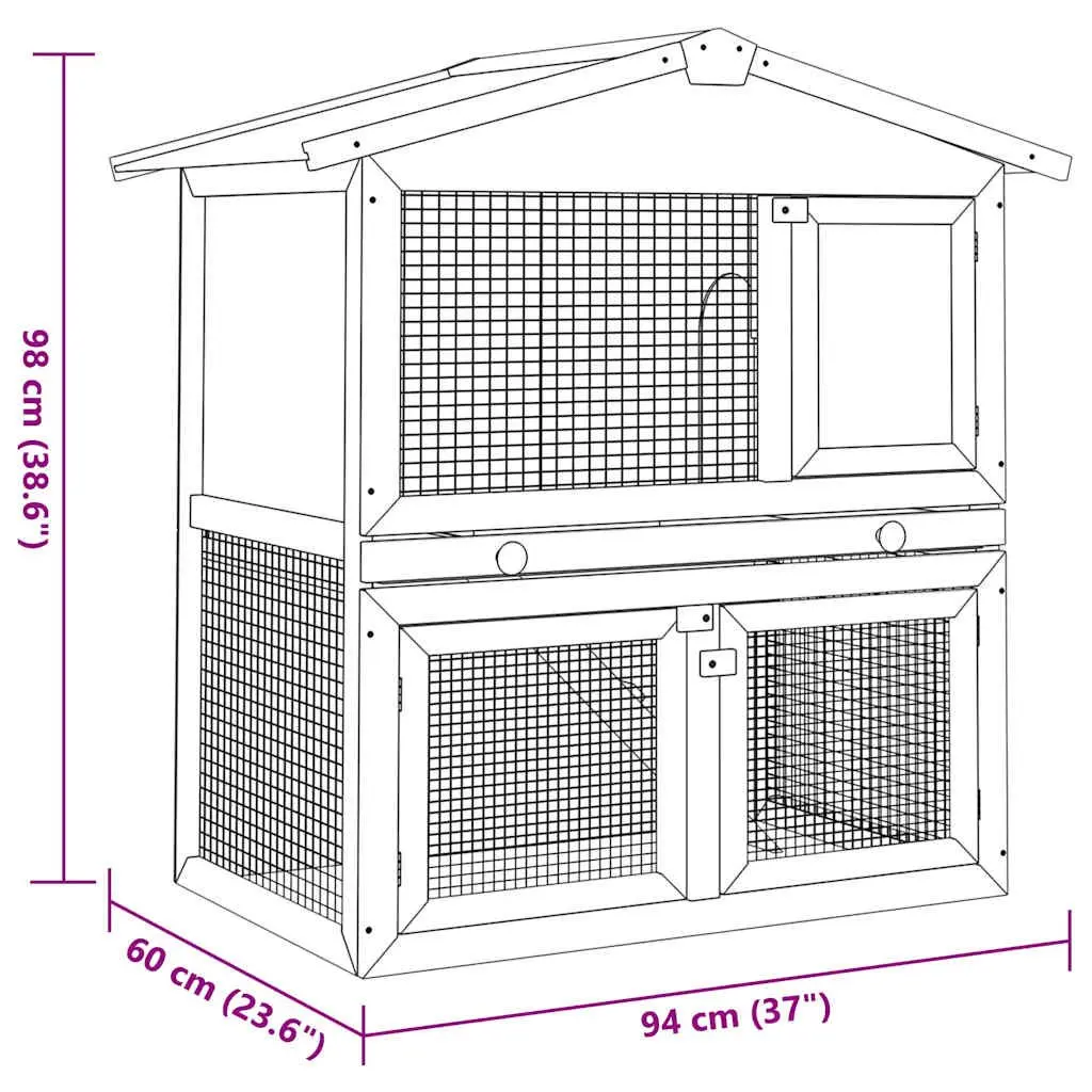 Rabbit Hutch Wooden 2-Tier 3 Doors Brown Outdoor Enclosure
