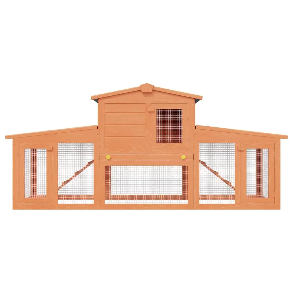 Two Storey Wooden Rabbit Hutch Small Animal Cage with Iron Wire Mesh and Pull-Out Tray Brown