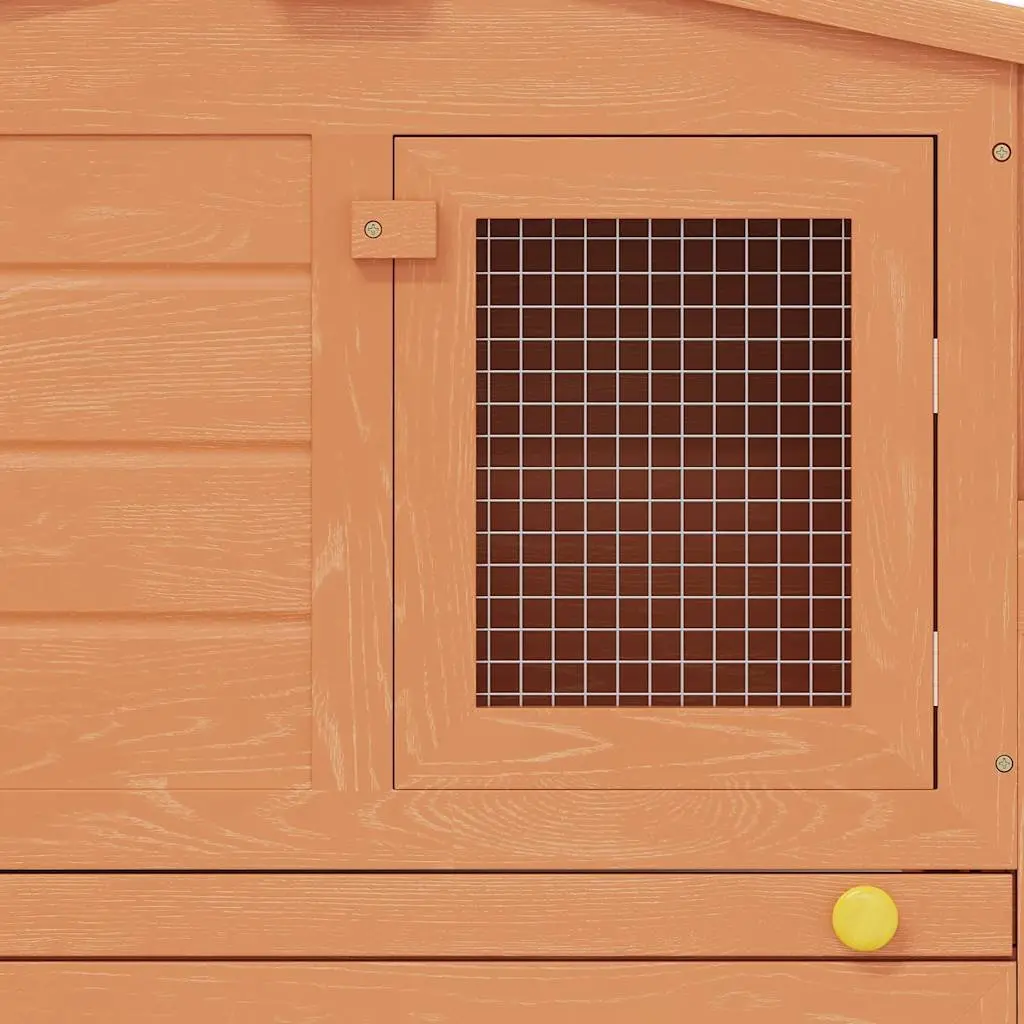 Two Storey Wooden Rabbit Hutch Small Animal Cage with Iron Wire Mesh and Pull-Out Tray Brown