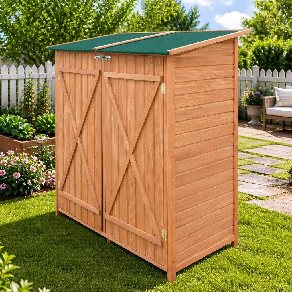 Wooden Garden Tool Shed Storage Room Outdoor Structure Large Brown Durable