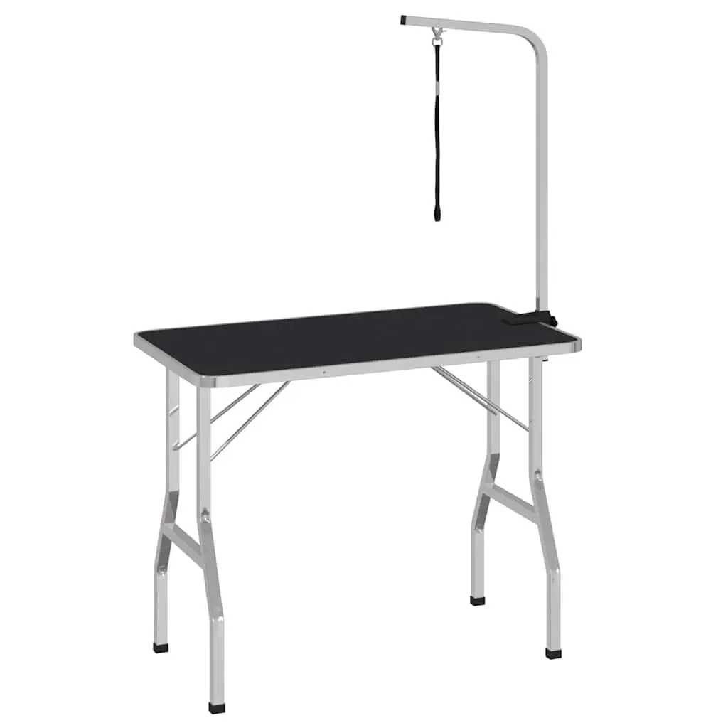 Foldable Grooming Table Brown Adjustable Arm Non-Slip Surface for Home and Mobile Use