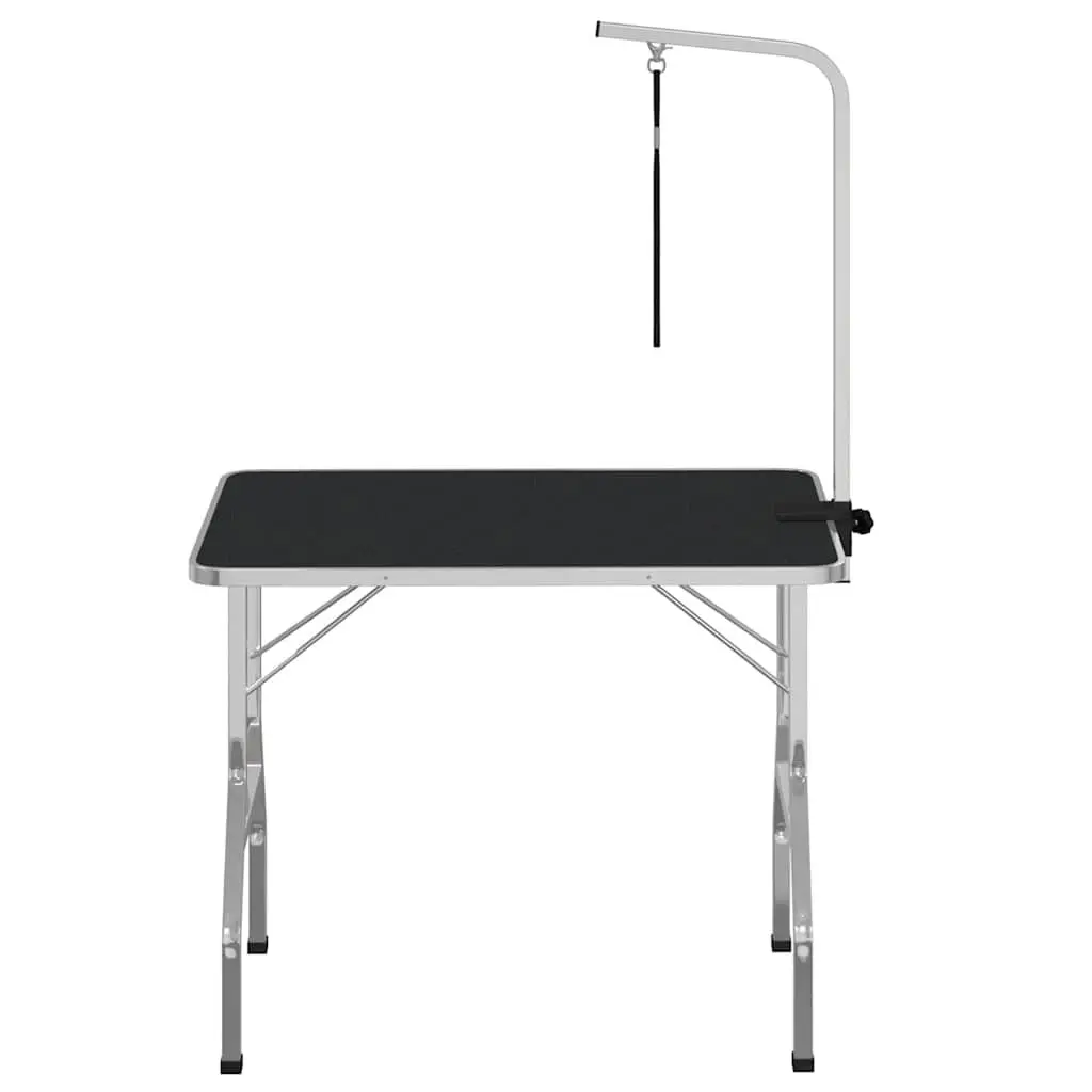 Foldable Grooming Table Brown Adjustable Arm Non-Slip Surface for Home and Mobile Use