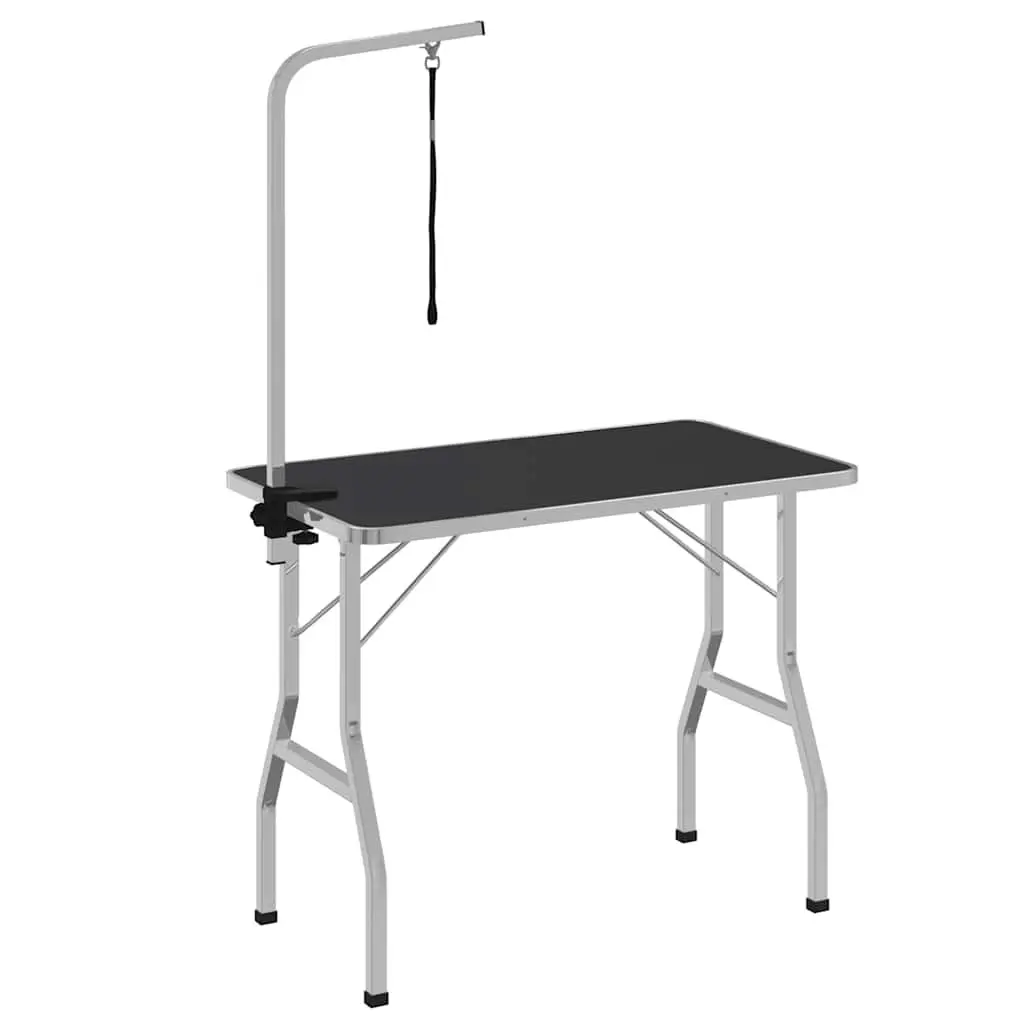 Foldable Grooming Table Brown Adjustable Arm Non-Slip Surface for Home and Mobile Use