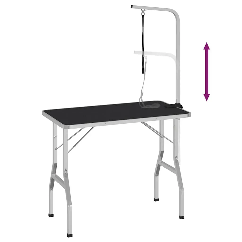 Foldable Grooming Table Brown Adjustable Arm Non-Slip Surface for Home and Mobile Use