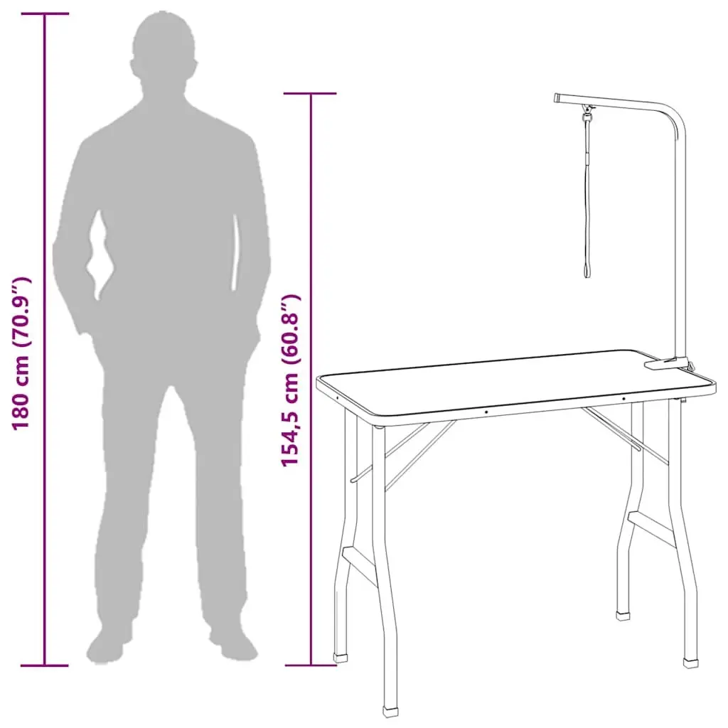 Foldable Grooming Table Brown Adjustable Arm Non-Slip Surface for Home and Mobile Use