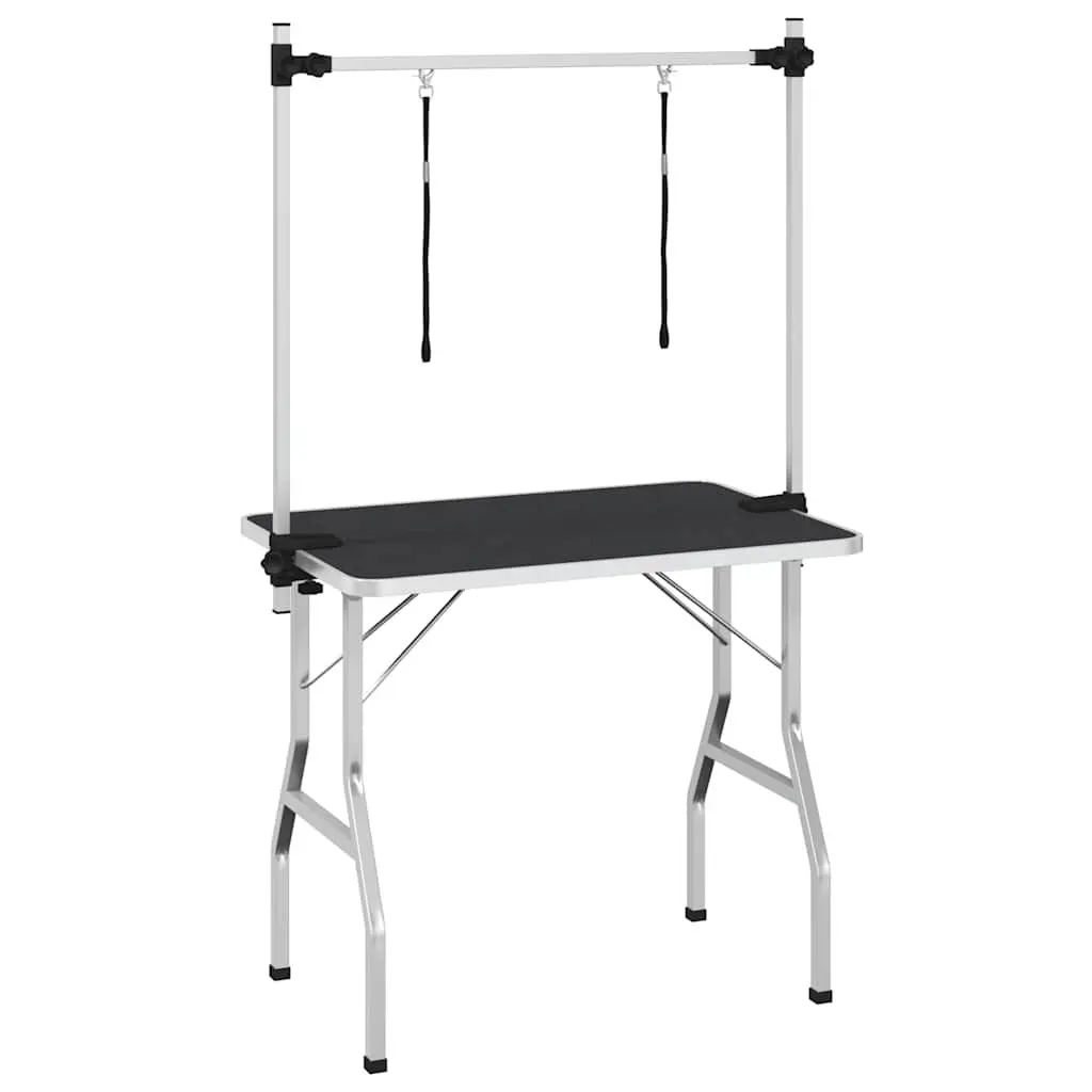 Dog Grooming Table Foldable Adjustable Arm Black Powder-coated Iron Anti-skid Rubber Surface