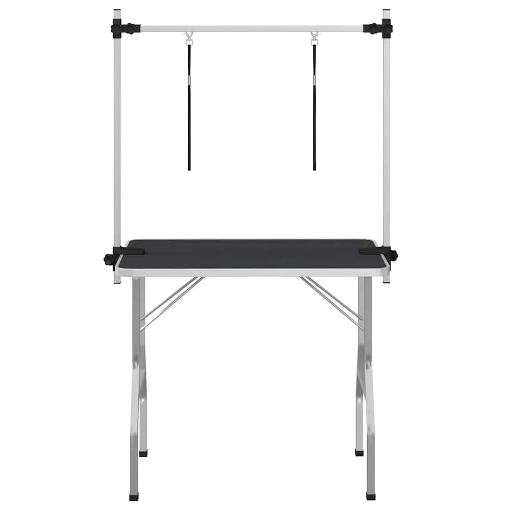 Dog Grooming Table Foldable Adjustable Arm Black Powder-coated Iron Anti-skid Rubber Surface