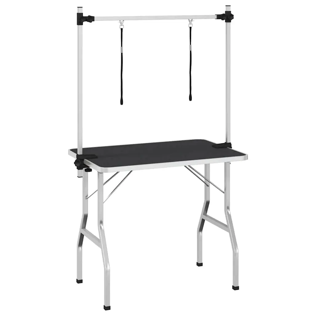 Dog Grooming Table Foldable Adjustable Arm Black Powder-coated Iron Anti-skid Rubber Surface