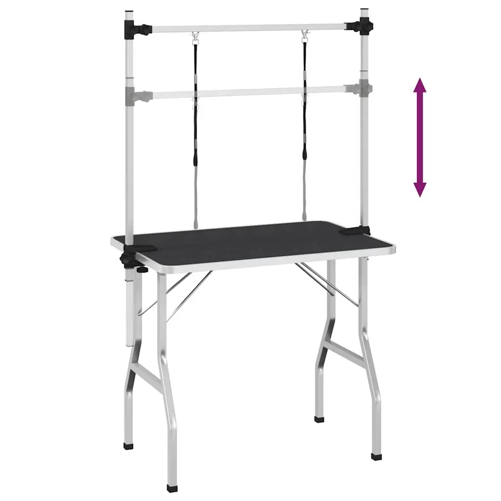 Dog Grooming Table Foldable Adjustable Arm Black Powder-coated Iron Anti-skid Rubber Surface