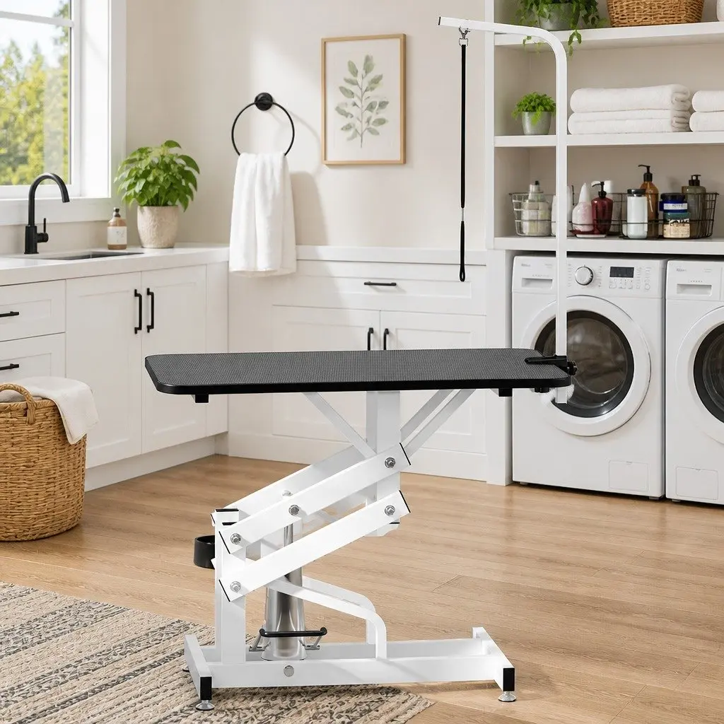 Hydraulic Grooming Table Adjustable Height Non-slip Rubber Surface Black