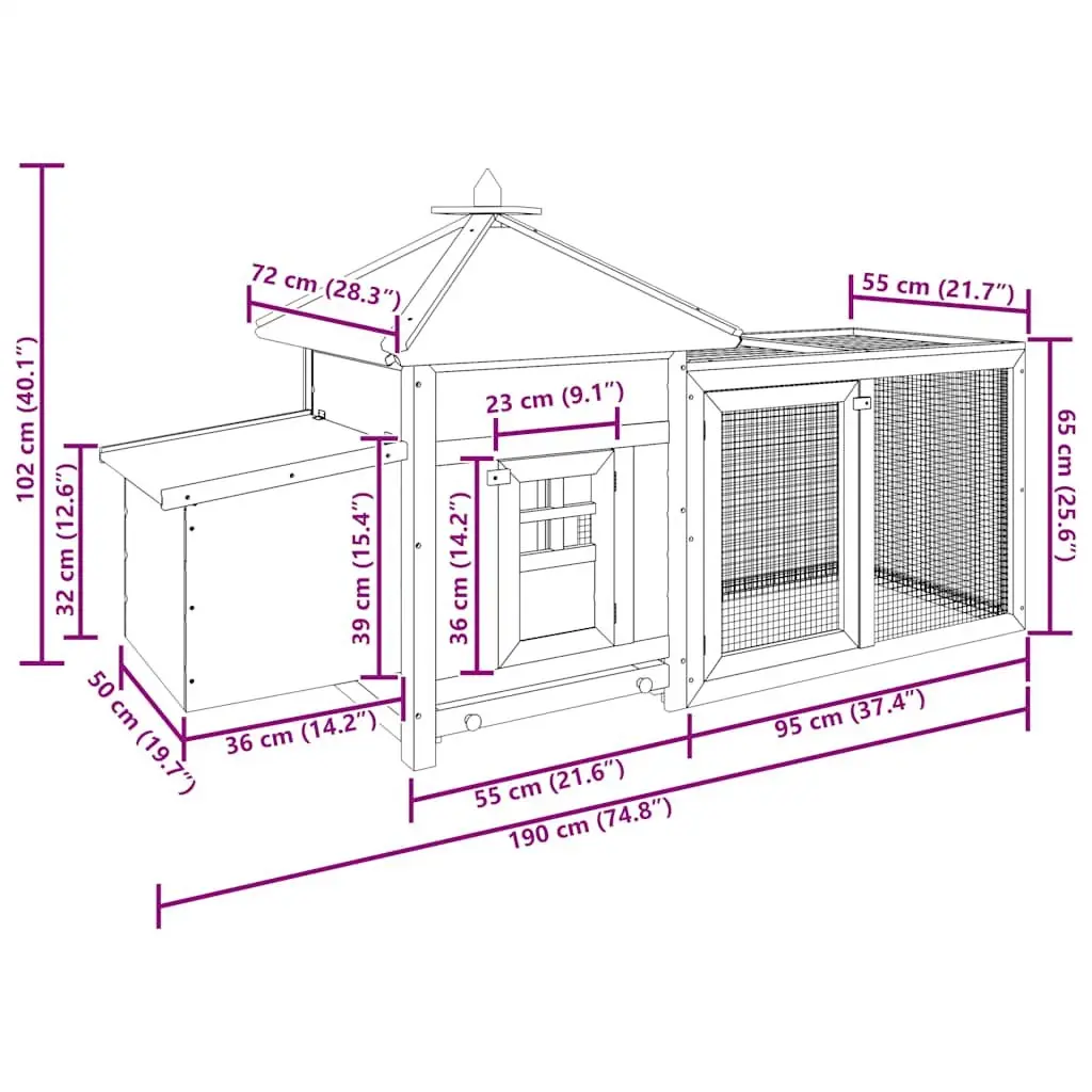 Chicken Coop Wooden Outdoor Large Run Iron Mesh Waterproof Fabric Brown
