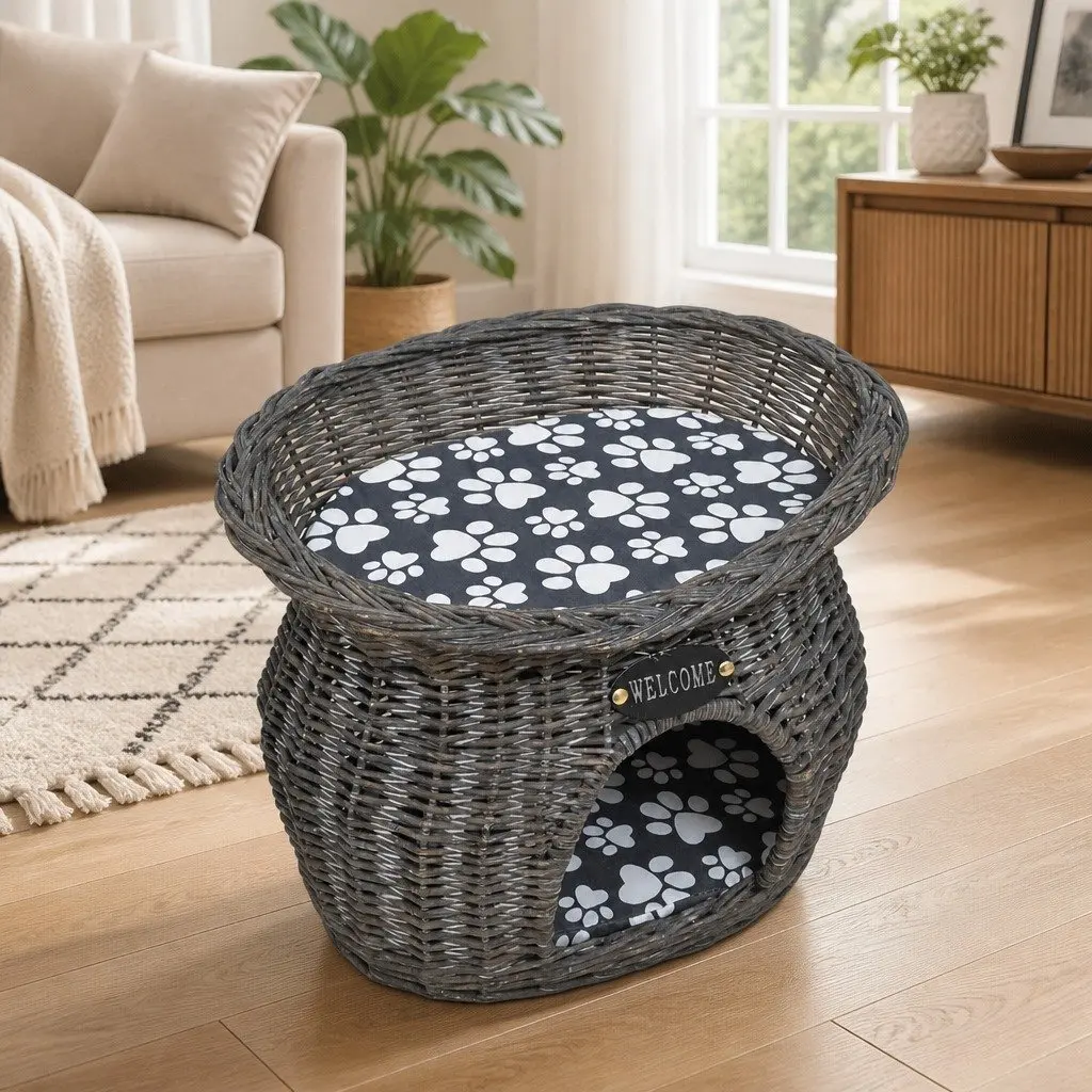 Grey Willow Cat House for Indoor and Outdoor Use