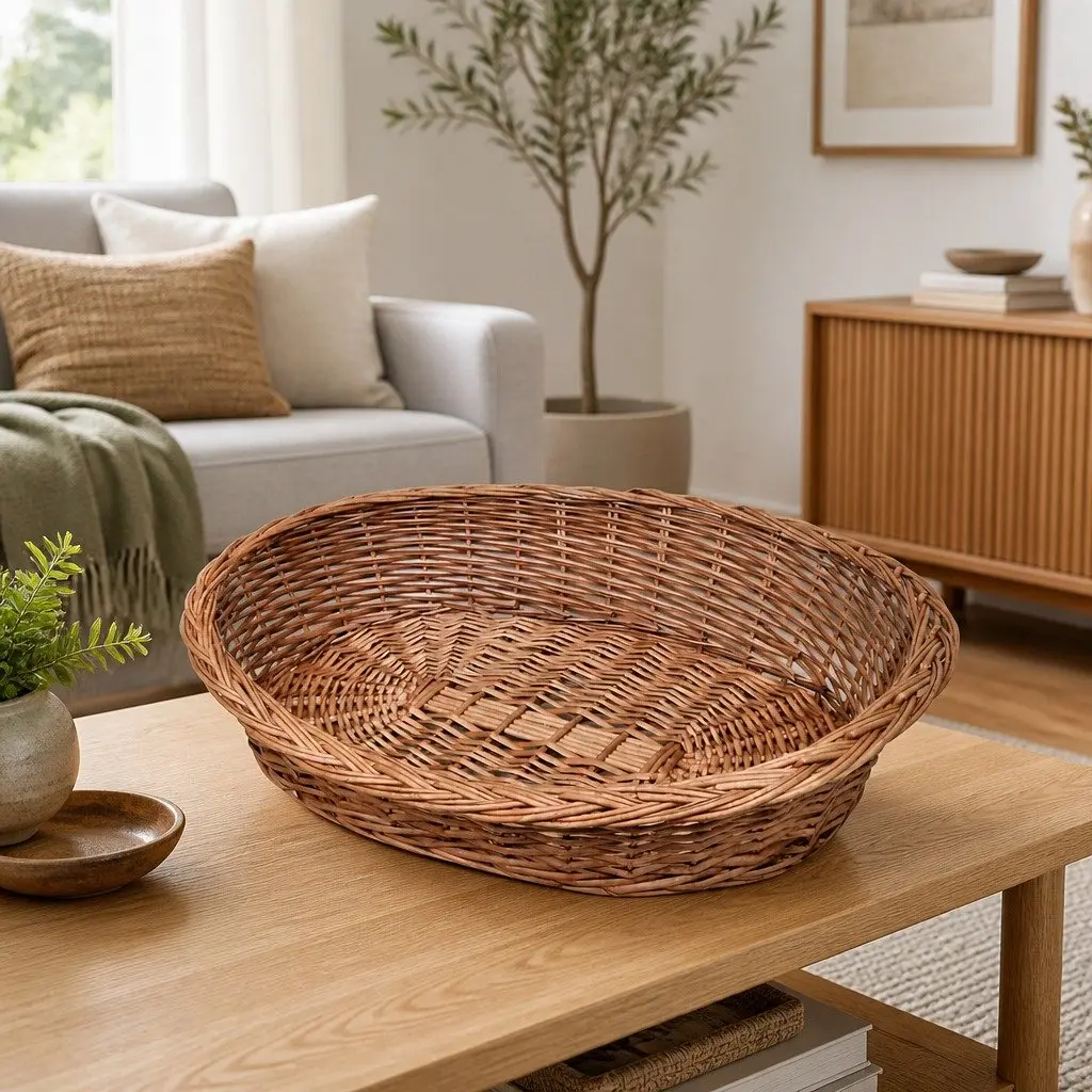 Pet Bed Dog Basket 90cm Brown Willow Woven Natural Indoor Outdoor