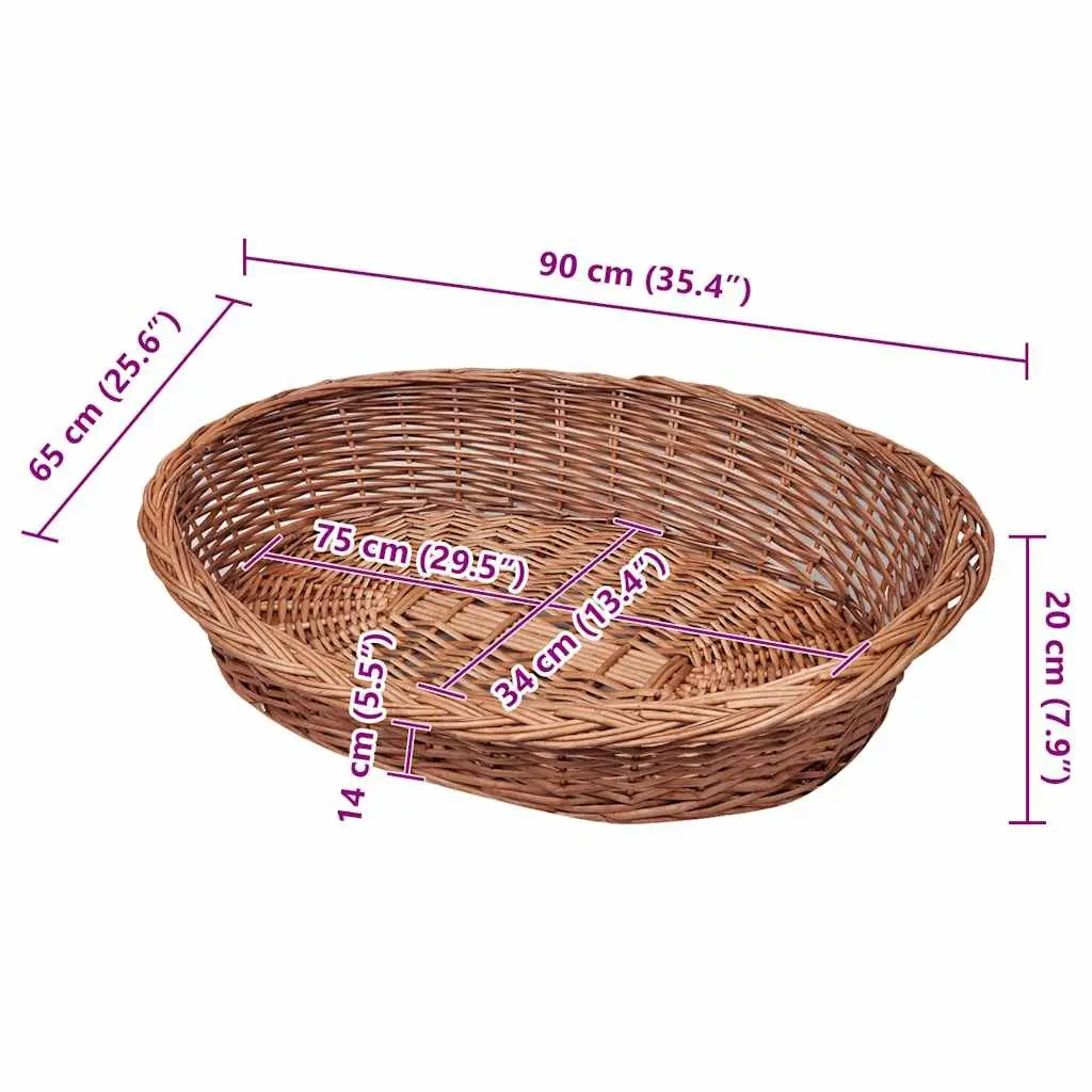Pet Bed Dog Basket 90cm Brown Willow Woven Natural Indoor Outdoor