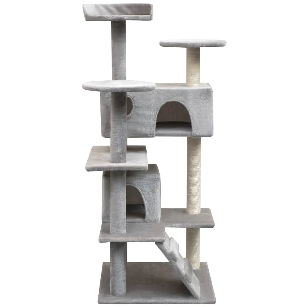 Cat Tree Multi-Level Plush Grey 125cm Tall with Sisal Scratching Posts