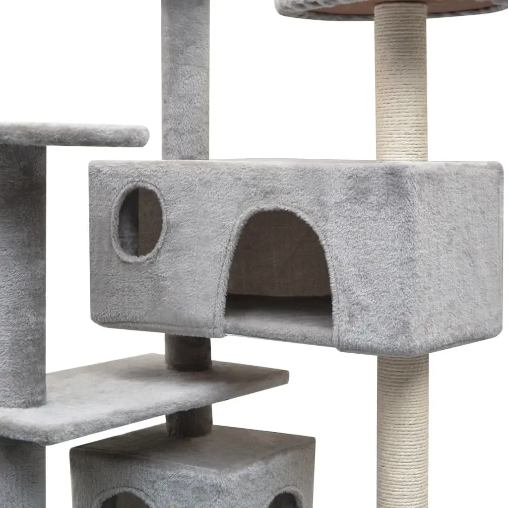 Cat Tree Multi-Level Plush Grey 125cm Tall with Sisal Scratching Posts