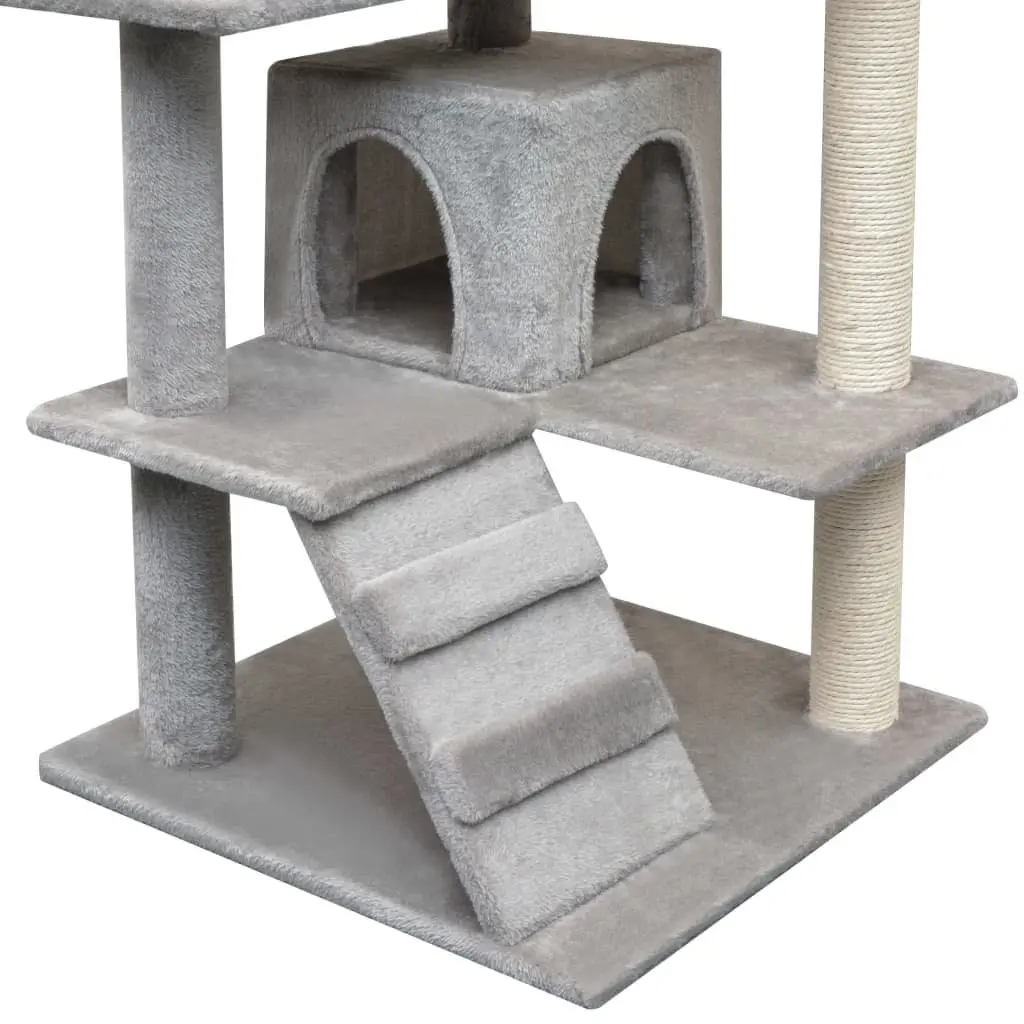 Cat Tree Multi-Level Plush Grey 125cm Tall with Sisal Scratching Posts
