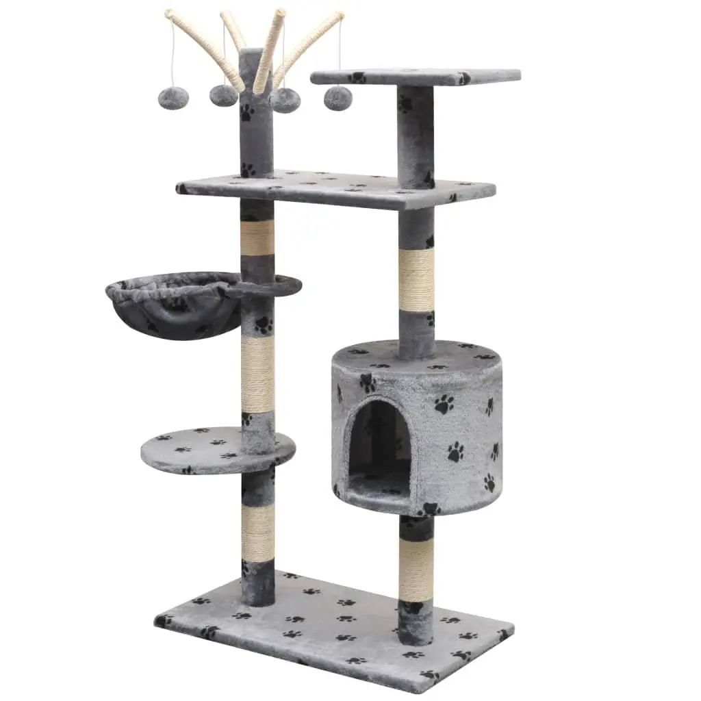 Cat Tree Multi-Level Plush 125cm Grey Paw Prints