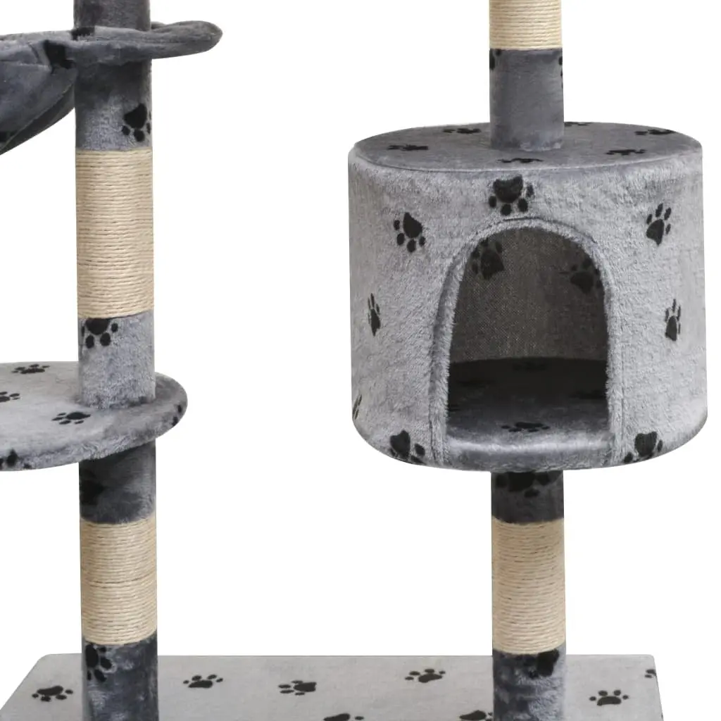 Cat Tree Multi-Level Plush 125cm Grey Paw Prints