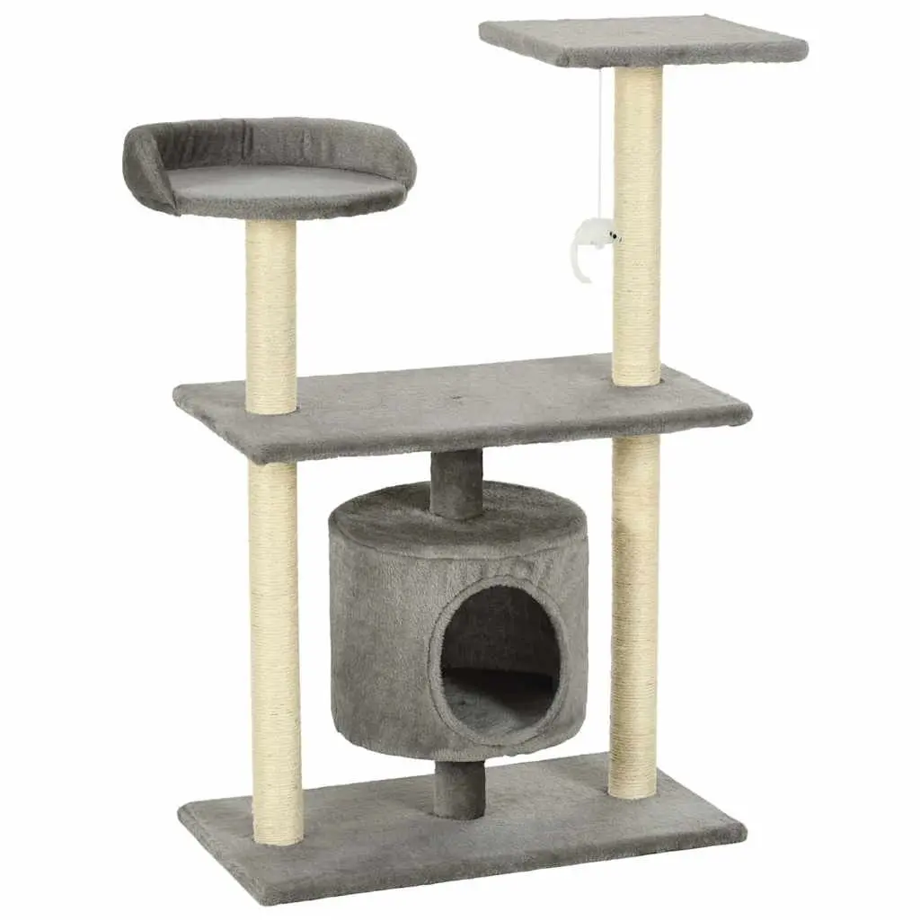 Cat Tree Plush Multi-Level 95cm Grey Scratching Posts Sisal Rope Climbing Play Centre
