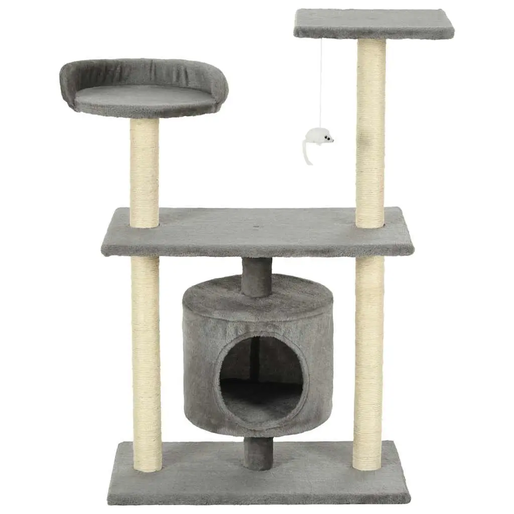 Cat Tree Plush Multi-Level 95cm Grey Scratching Posts Sisal Rope Climbing Play Centre