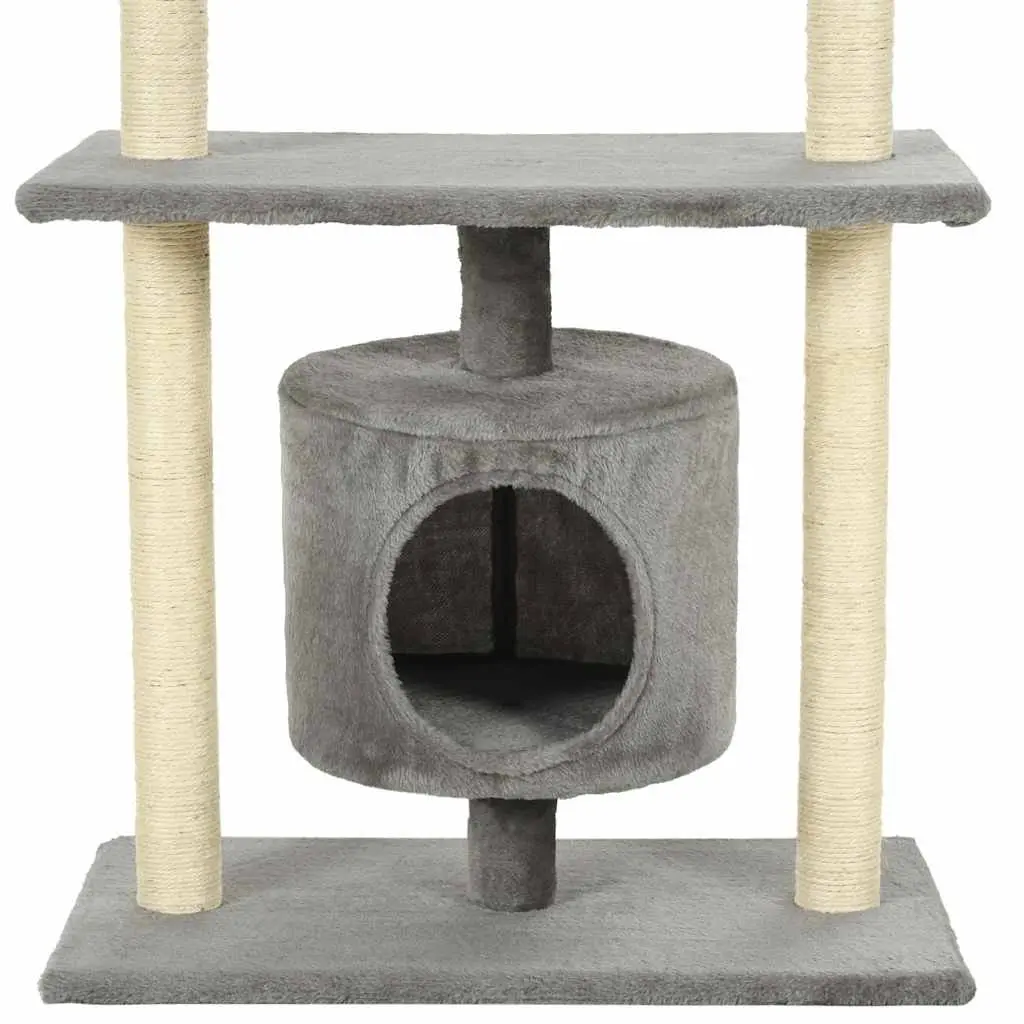 Cat Tree Plush Multi-Level 95cm Grey Scratching Posts Sisal Rope Climbing Play Centre