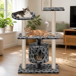 Cat Tree 95cm Grey Sisal Scratching Posts Multi-Level Play Centre Perch House