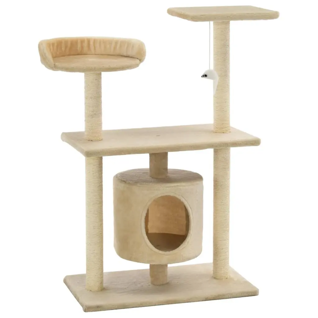 Cat Tree Multi-Level 95cm Beige Plush Sisal Scratching Posts Play Centre House Perch