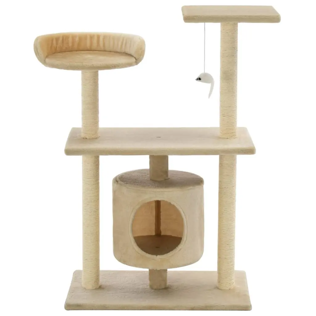 Cat Tree Multi-Level 95cm Beige Plush Sisal Scratching Posts Play Centre House Perch