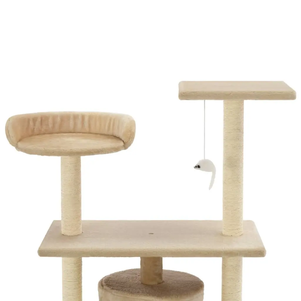 Cat Tree Multi-Level 95cm Beige Plush Sisal Scratching Posts Play Centre House Perch