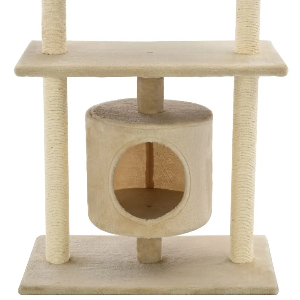 Cat Tree Multi-Level 95cm Beige Plush Sisal Scratching Posts Play Centre House Perch