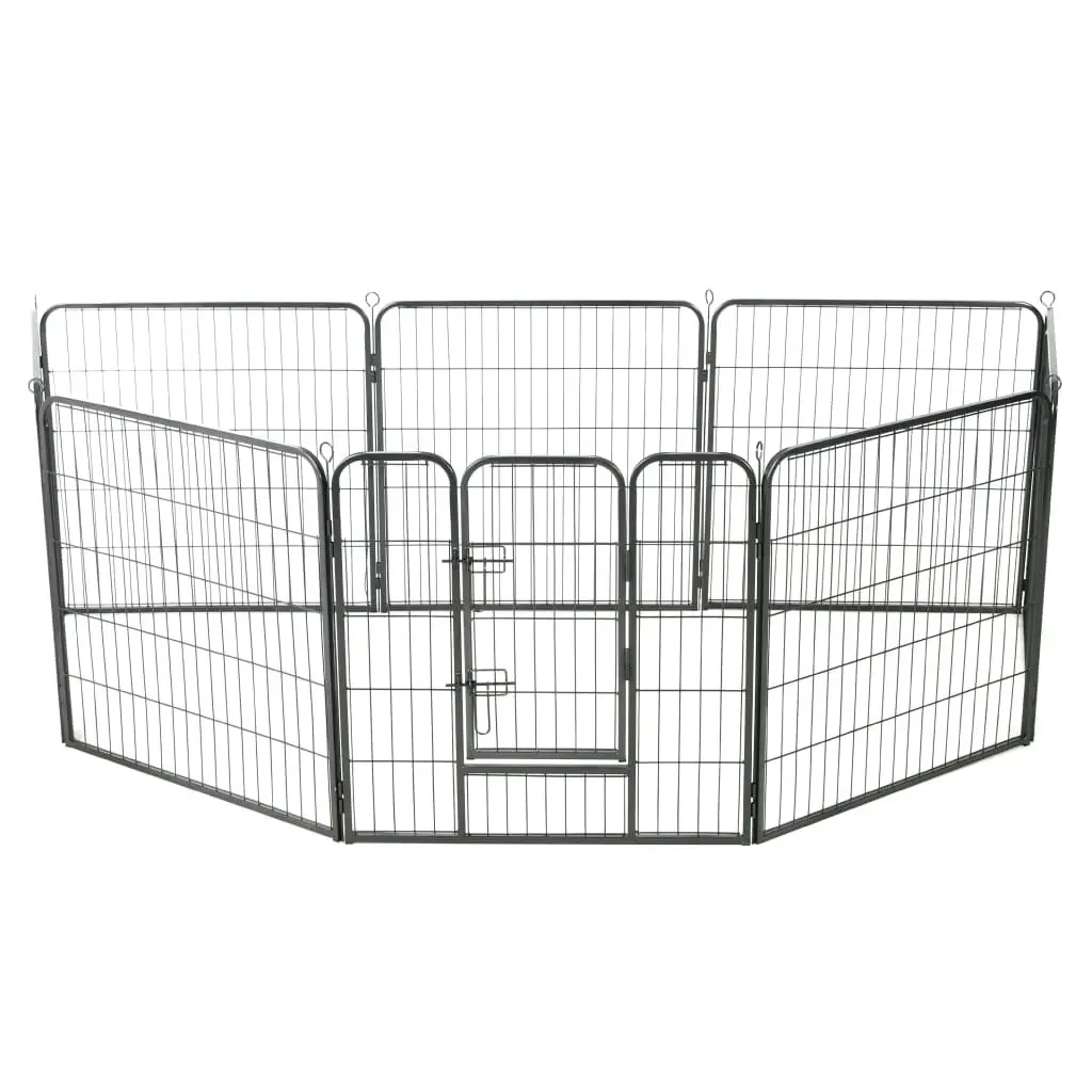Dog Playpen Steel 80x80cm Black Heavy Duty 8 Panels Indoor Outdoor Enclosure