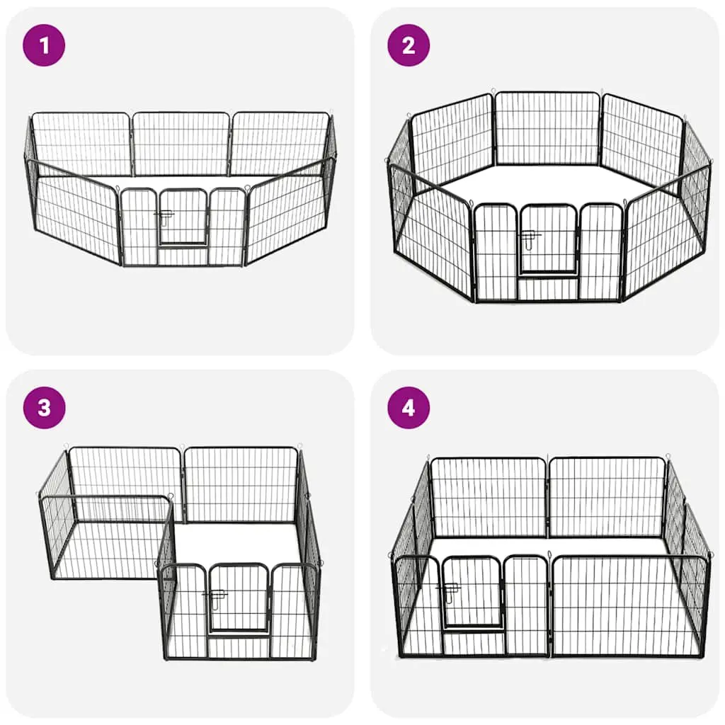 Dog Playpen Steel 80x60cm Black 8 Panels