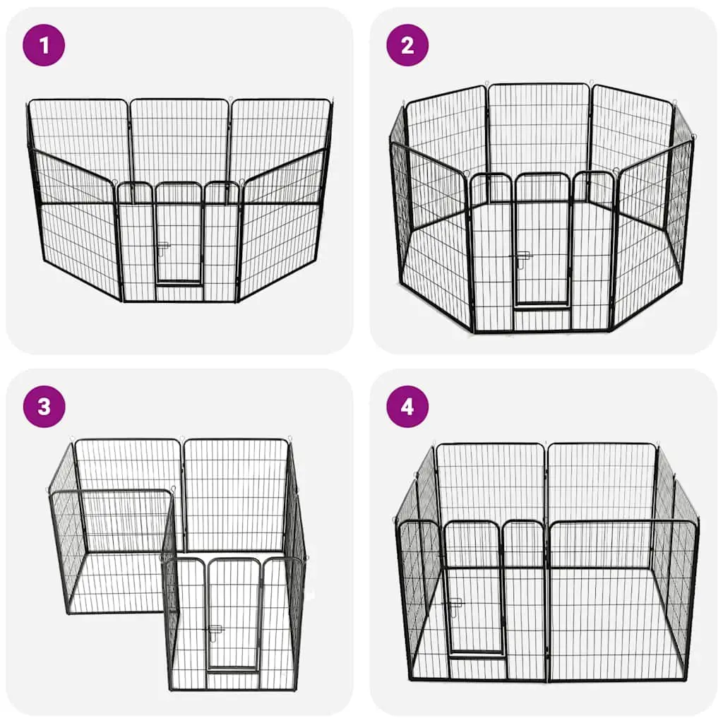 Dog Playpen Steel 80x100cm Black 8 Panels Outdoor Indoor Exercise Run