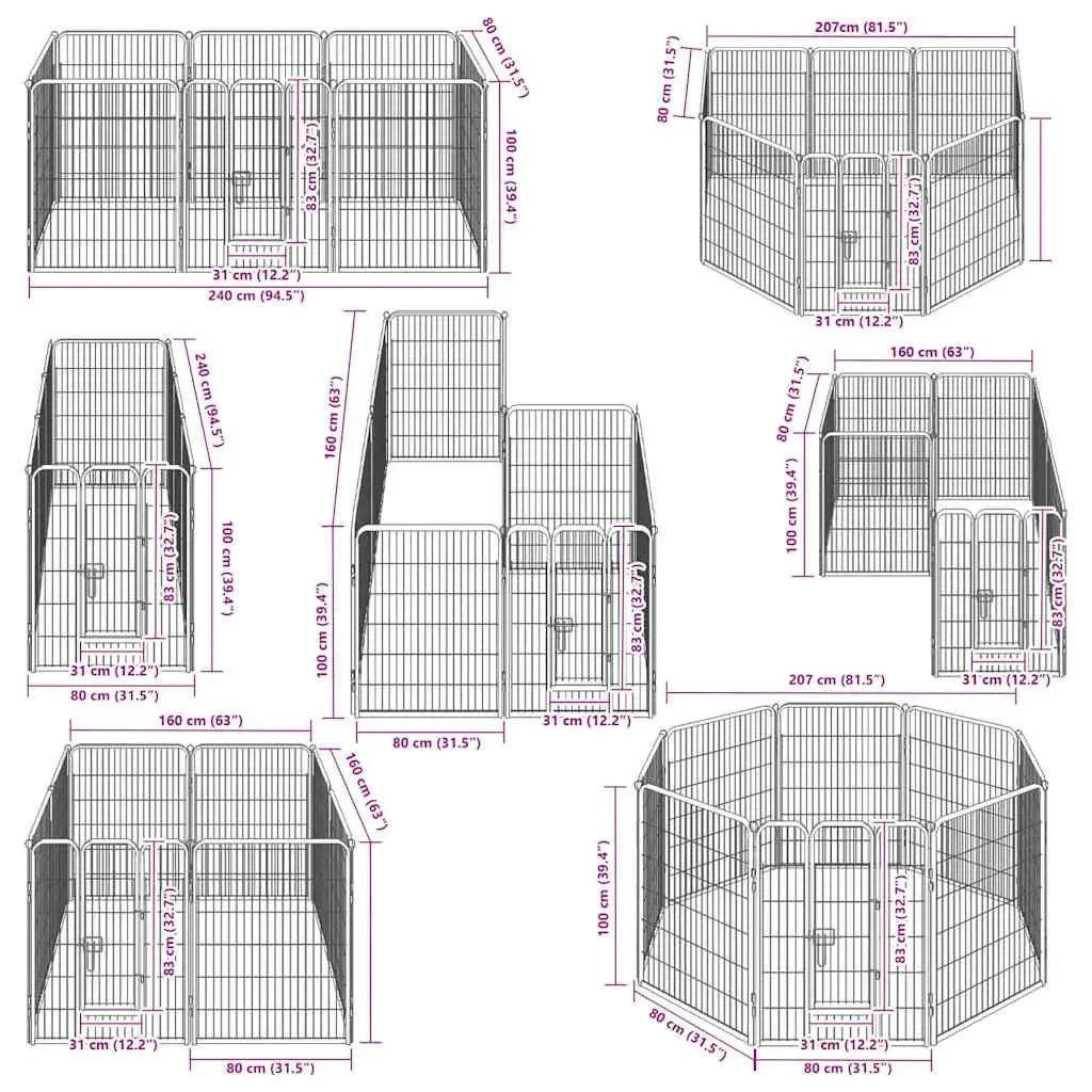 Dog Playpen Steel 80x100cm Black 8 Panels Outdoor Indoor Exercise Run