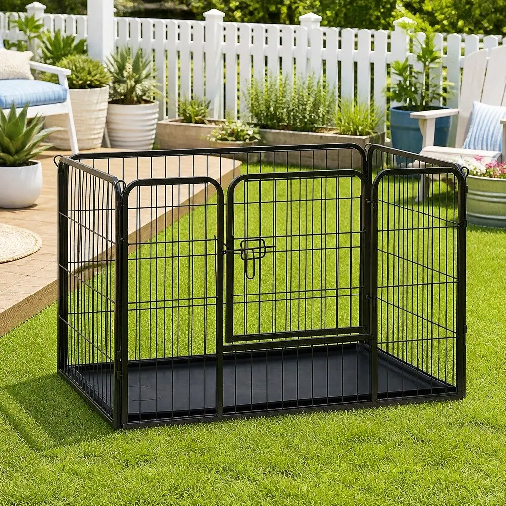 Dog Exercise Pen Steel Hinged Door Black Indoor Outdoor 91.5x59x61cm