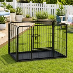 Dog Playpen Steel Puppy Exercise Pen Hinged Door Outdoor Indoor Pet Run