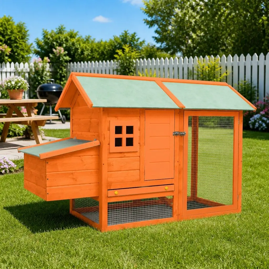 Chicken Cage Coop Hutch 170x81x110 cm Wooden Hen House with Ramp & Run